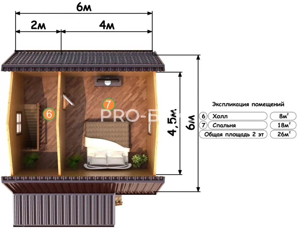 Проект дома из бруса 6 на 7 с мансардой БД-133 план второго этажа
