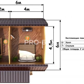 Проект дома из бруса 6 на 7 с мансардой БД-133 план второго этажа