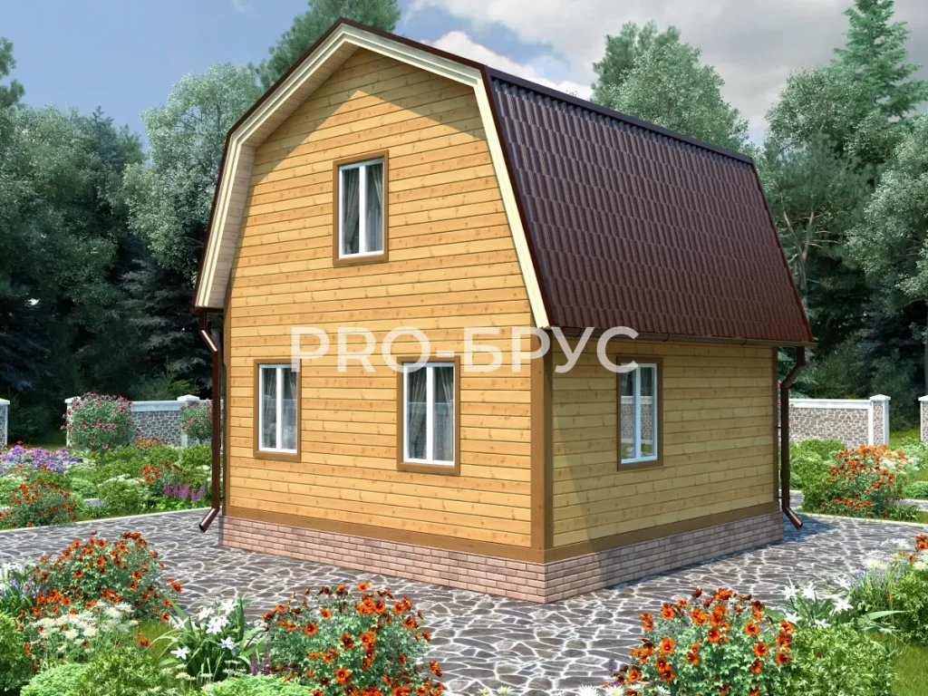 Проект дома из бруса 6 на 7 с мансардой БД-133 вид спереди