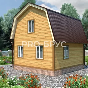 Проект дома из бруса 6 на 7 с мансардой БД-133 вид спереди