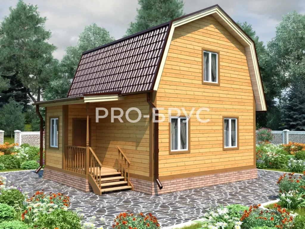 Проект дома из бруса 6 на 7 с мансардой БД-133 главный вид