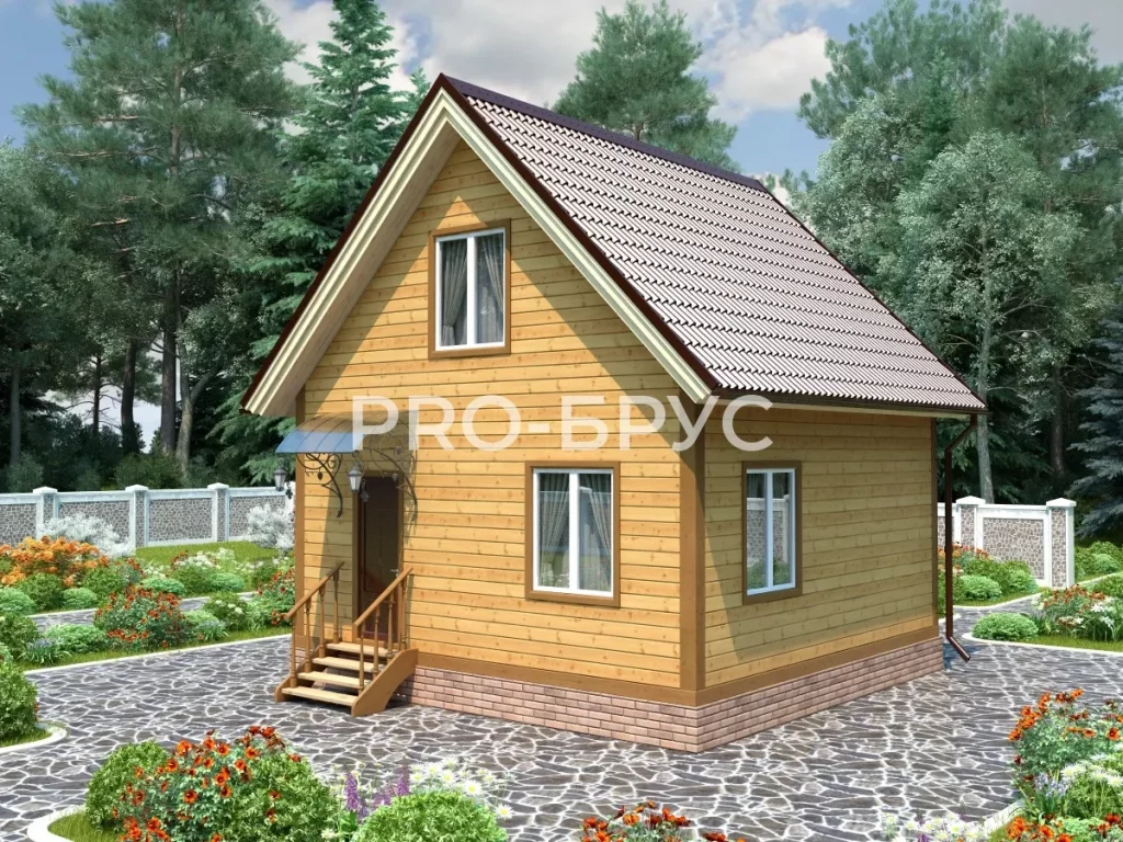 Проект дома из бруса 6 на 6 с мансардой БД-134 главный вид