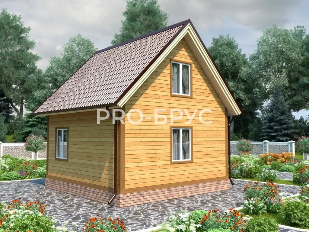 Проект дома из бруса 6 на 6 с мансардой БД-134 вид справа