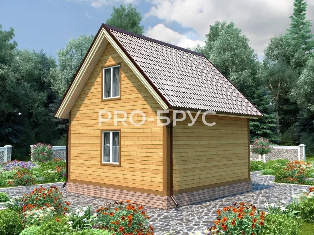 Проект дома из бруса 6 на 6 с мансардой БД-134 вид слева