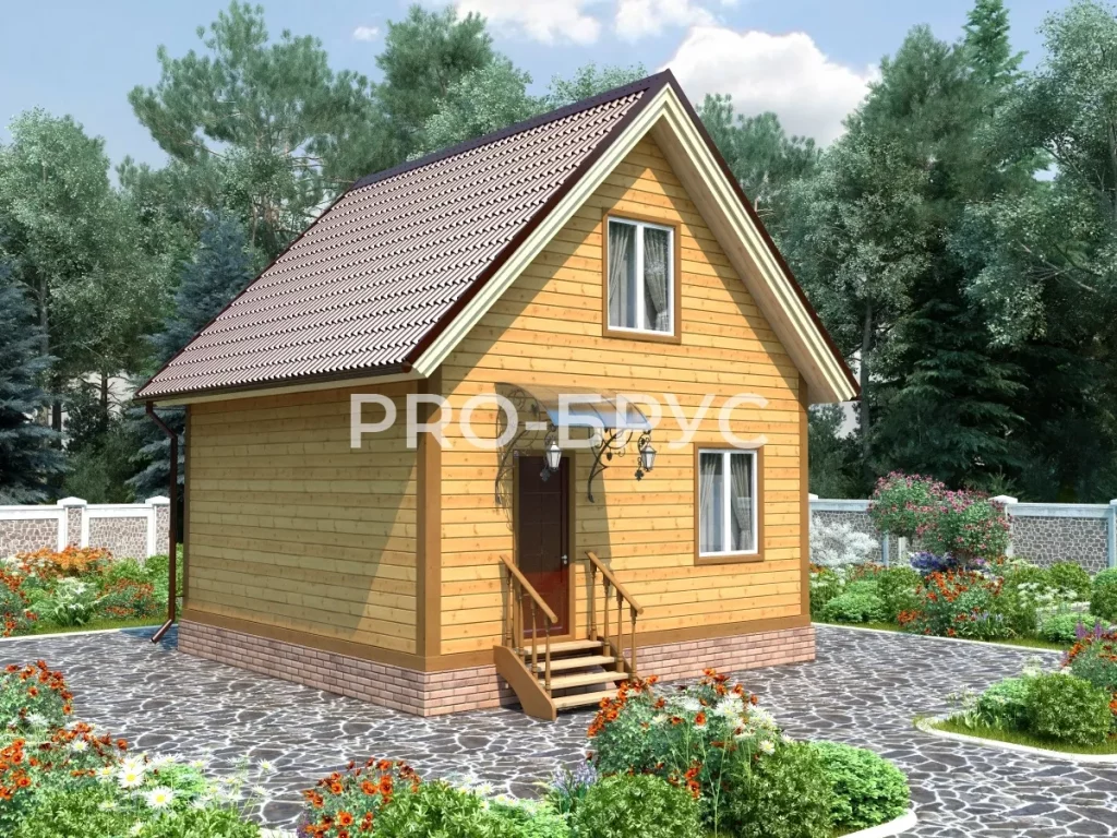 Проект дома из бруса 6 на 6 с мансардой БД-134 вид спереди