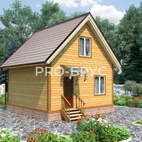 Проект дома из бруса 6 на 6 с мансардой БД-134 вид спереди