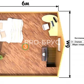 Проект дома из бруса 6 на 6 с мансардой БД-134 план второго этажа