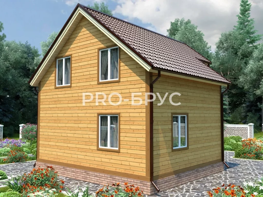 Проект дома из бруса 7 на 8 с мансардой БД-135 вид слева