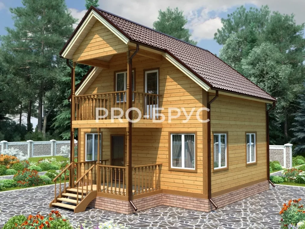 Проект дома из бруса 7 на 8 с мансардой БД-135 главный вид