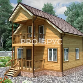 Проект дома из бруса 7 на 8 с мансардой БД-135 главный вид