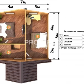 Проект дома из бруса 7 на 8 с мансардой БД-135 план второго этажа