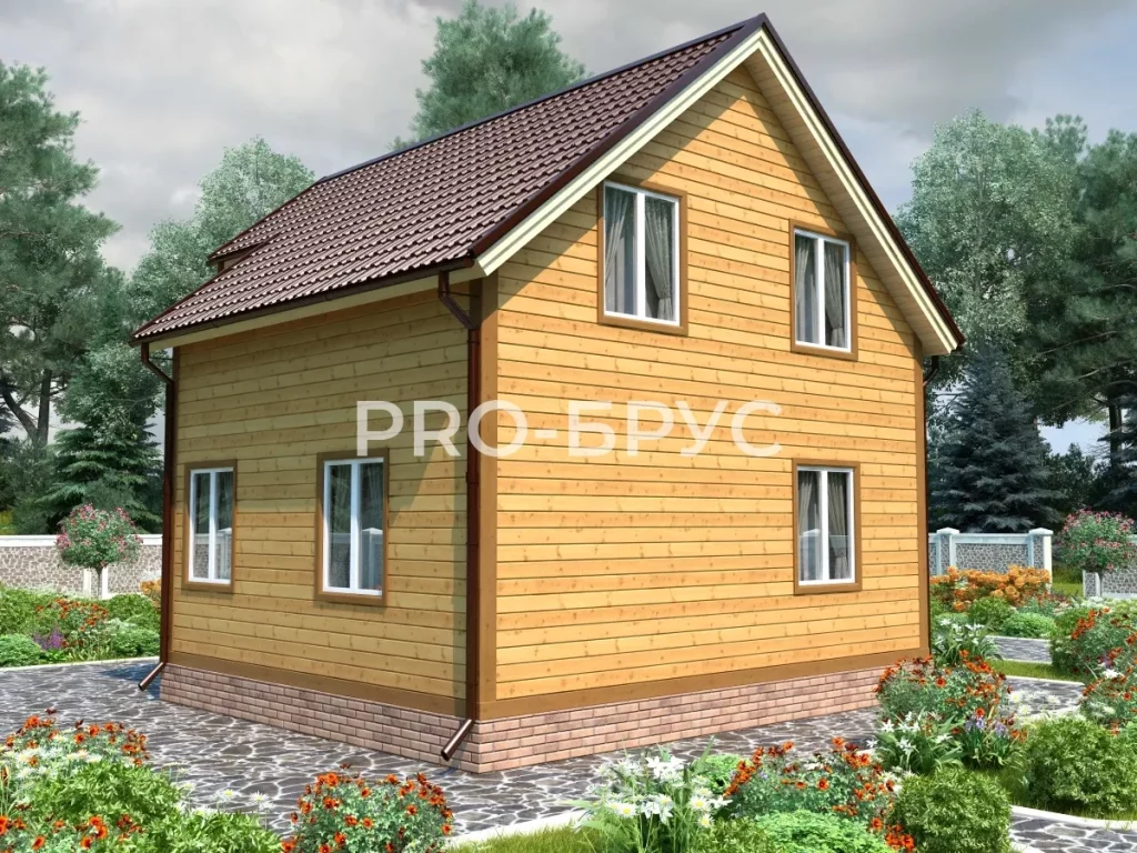 Проект дома из бруса 7 на 8 с мансардой БД-135 вид справа
