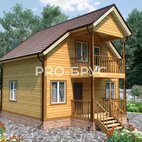 Проект дома из бруса 7 на 8 с мансардой БД-135 вид спереди