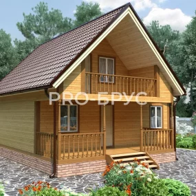 Проект дома из бруса 8 на 8 с мансардой БД-136 вид спереди