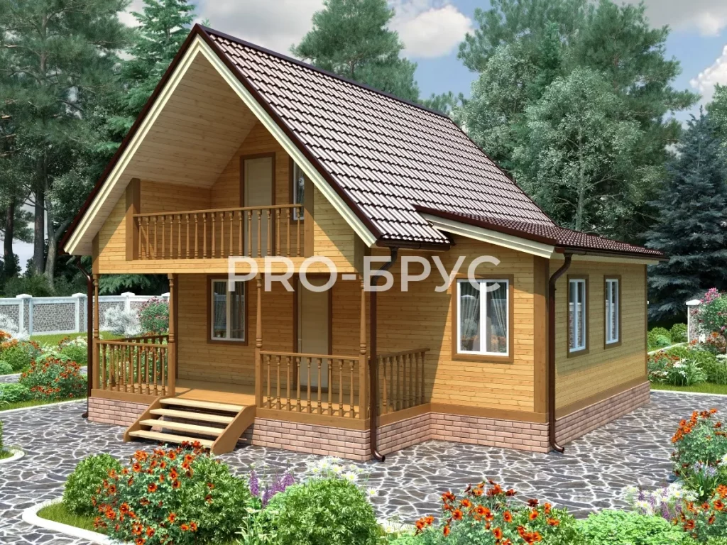 Проект дома из бруса 8 на 8 с мансардой БД-136 главный вид