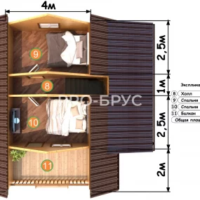 Проект дома из бруса 8 на 8 с мансардой БД-136 план второго этажа