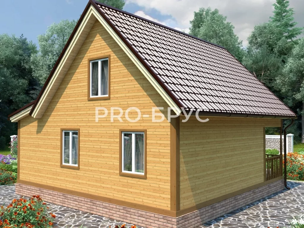 Проект дома из бруса 8 на 8 с мансардой БД-136 вид слева