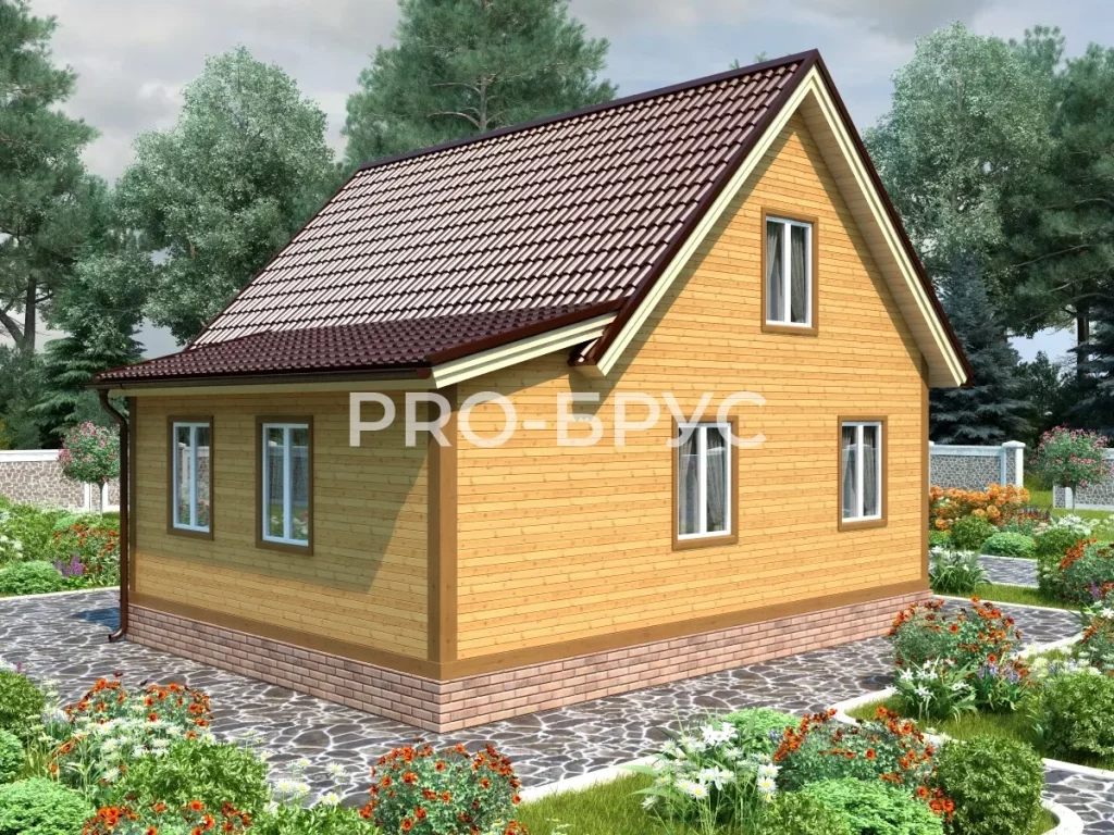 Проект дома из бруса 8 на 8 с мансардой БД-136 вид справа