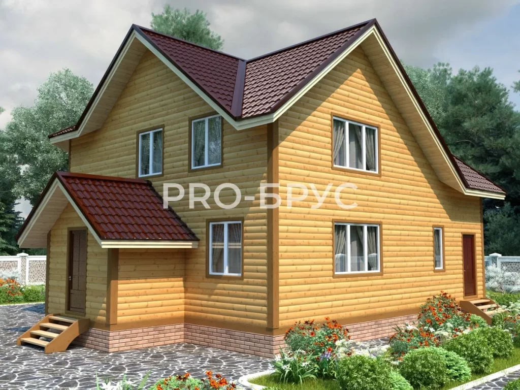 Проект дома из бруса 11 на 12 двухэтажный БД-137 вид слева