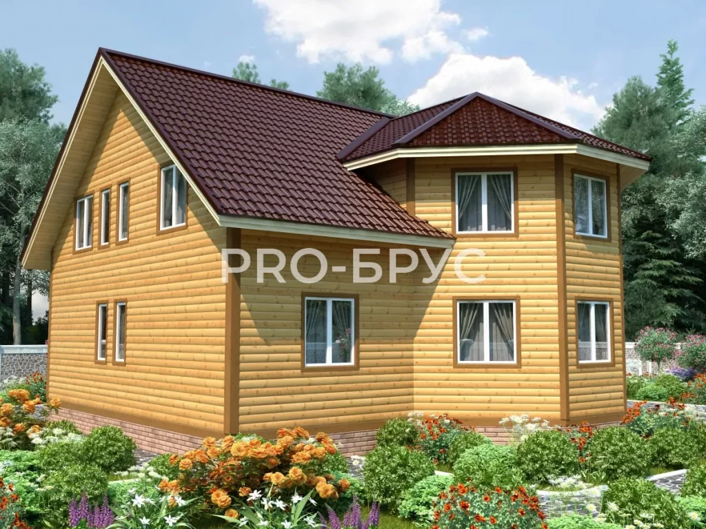 Проект дома из бруса 11 на 12 двухэтажный БД-137 вид справа