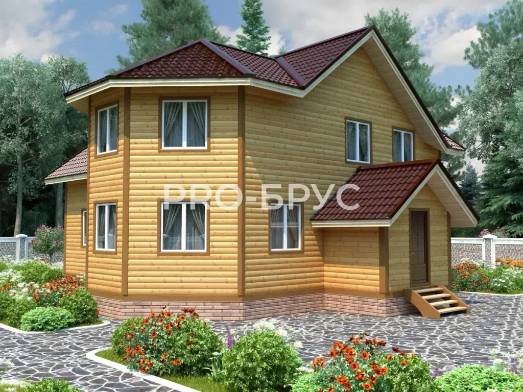 Проект дома из бруса 11 на 12 двухэтажный БД-137 главный вид