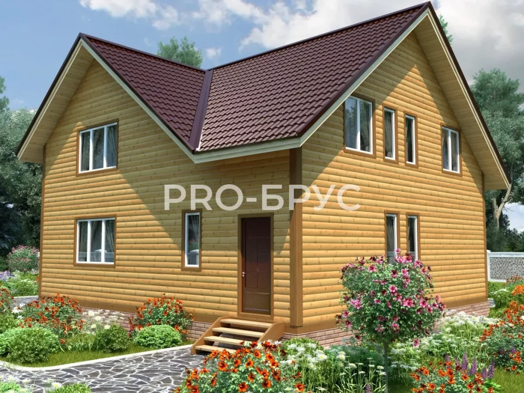 Проект дома из бруса 11 на 12 двухэтажный БД-137 вид спереди