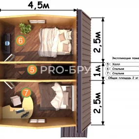 Проект дома из бруса 6 на 6 с мансардой БД-138 план второго этажа
