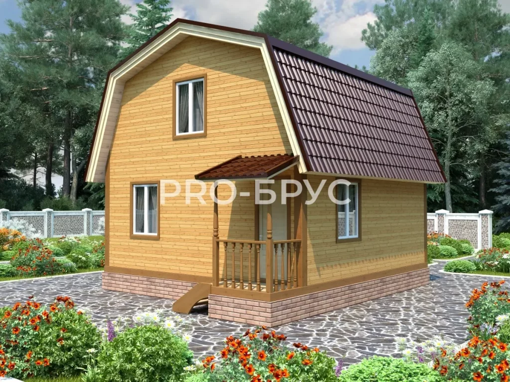 Проект дома из бруса 6 на 6 с мансардой БД-138 главный вид