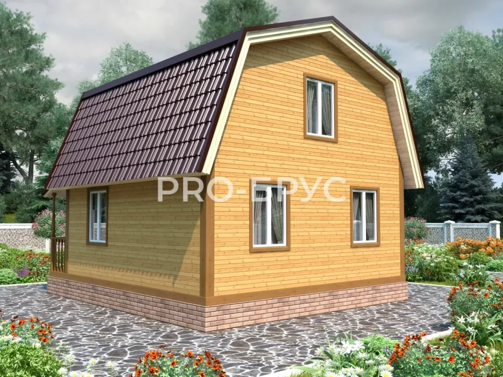 Проект дома из бруса 6 на 6 с мансардой БД-138 вид слева