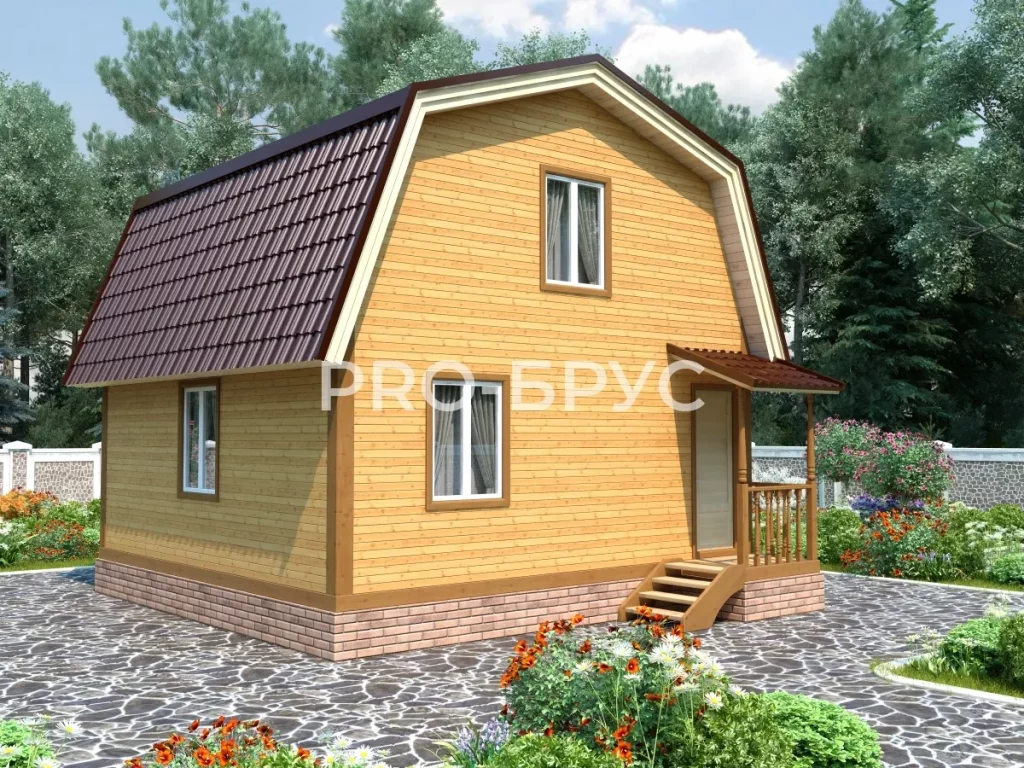 Проект дома из бруса 6 на 6 с мансардой БД-138 вид сзади