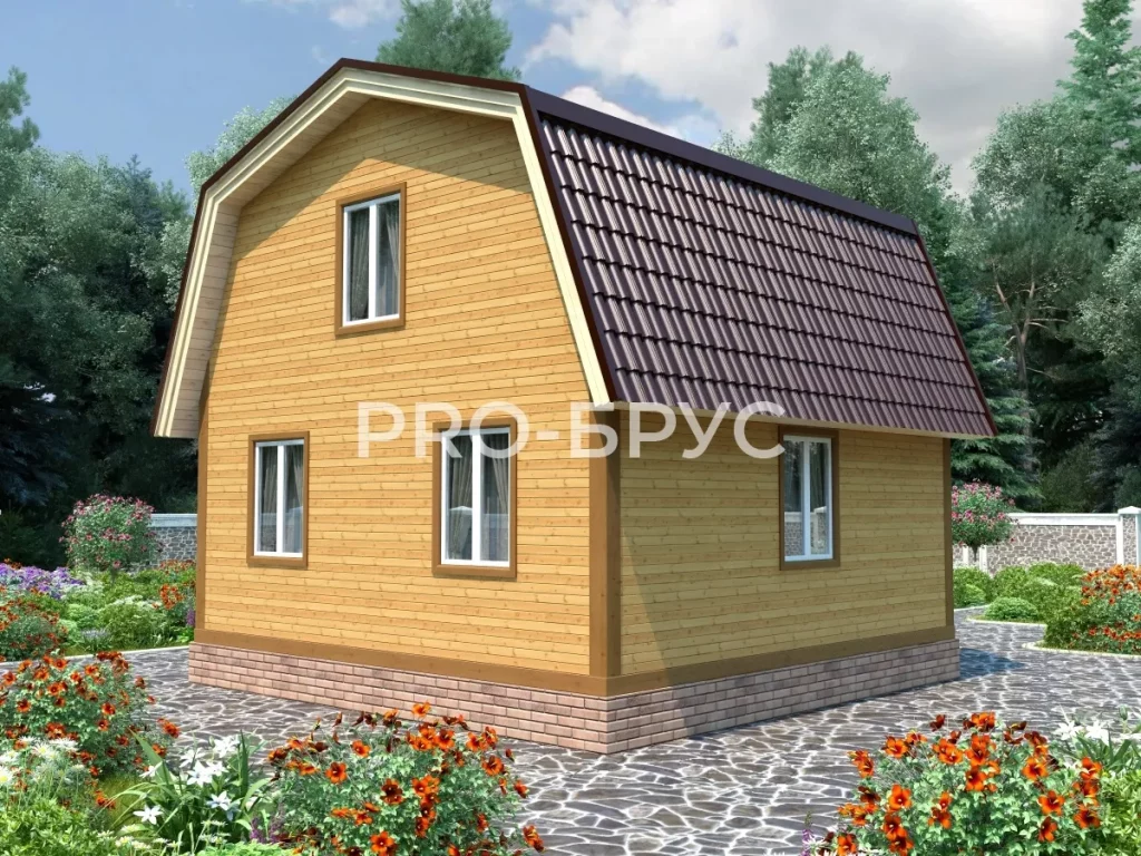 Проект дома из бруса 6 на 6 с мансардой БД-138 вид справа