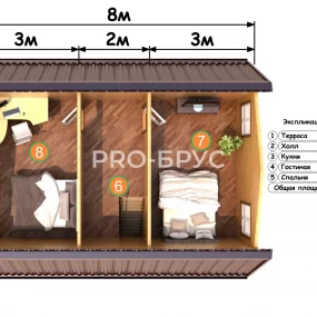 Проект дома из бруса 6 на 8 с мансардой БД-139 план второго этажа