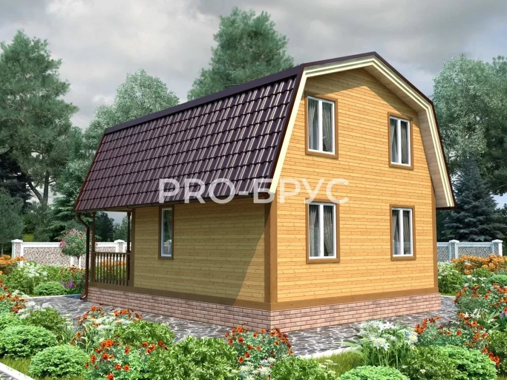 Проект дома из бруса 6 на 8 с мансардой БД-139 вид справа