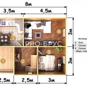 Проект дома из бруса 6 на 8 с мансардой БД-139 план первого этажа