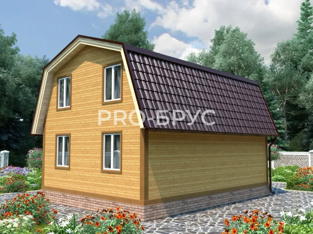 Проект дома из бруса 6 на 8 с мансардой БД-139 вид слева