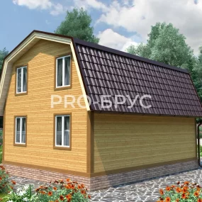 Проект дома из бруса 6 на 8 с мансардой БД-139 вид слева