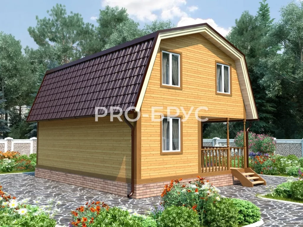 Проект дома из бруса 6 на 8 с мансардой БД-139 вид спереди