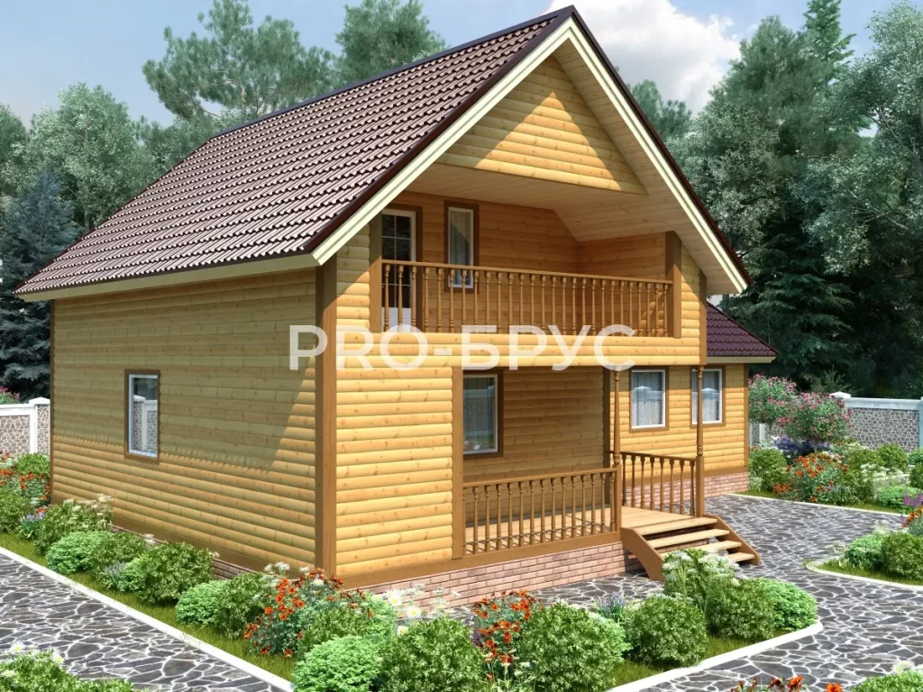 Проект дома из бруса 9 на 14 с мансардой БД-140 вид спереди