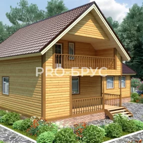 Проект дома из бруса 9 на 14 с мансардой БД-140 вид спереди