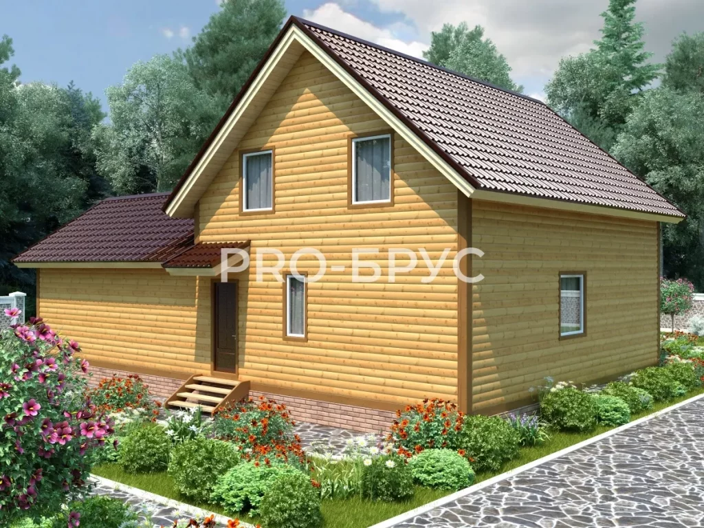 Проект дома из бруса 9 на 14 с мансардой БД-140 вид слева