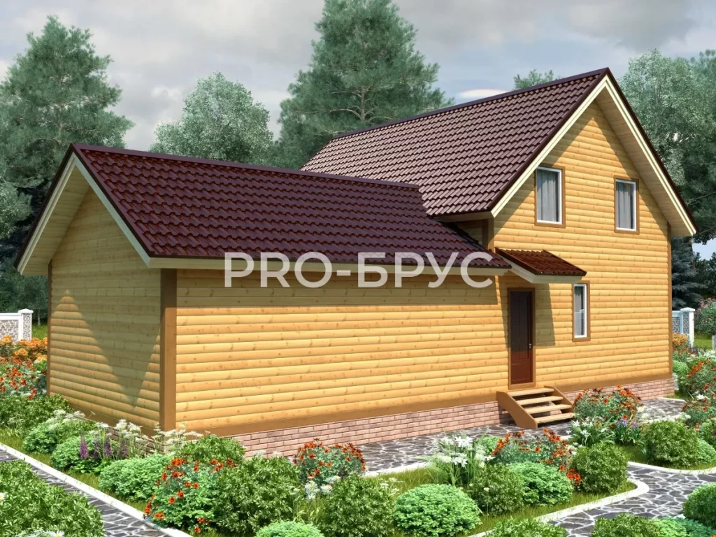 Проект дома из бруса 9 на 14 с мансардой БД-140 вид справа