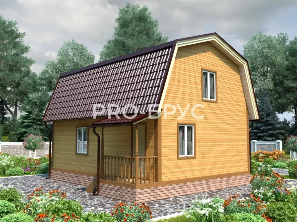 Проект дома из бруса 7 на 8 с мансардой БД-141 вид справа