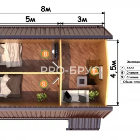 Проект дома из бруса 7 на 8 с мансардой БД-141 план второго этажа