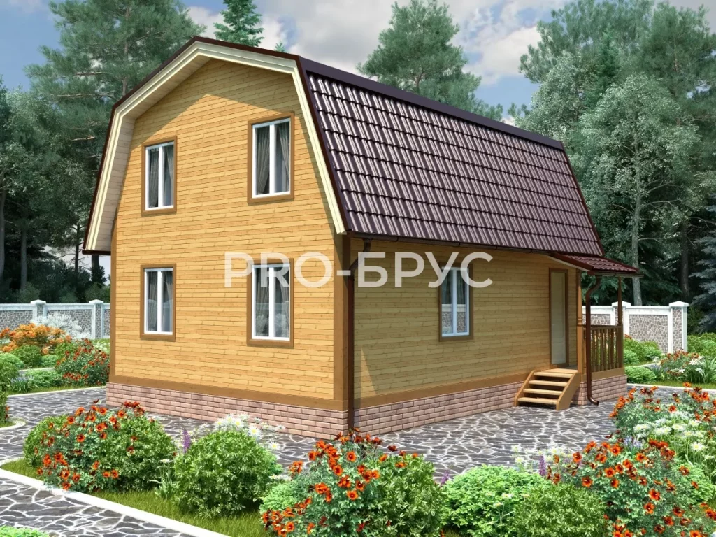Проект дома из бруса 7 на 8 с мансардой БД-141 главный вид