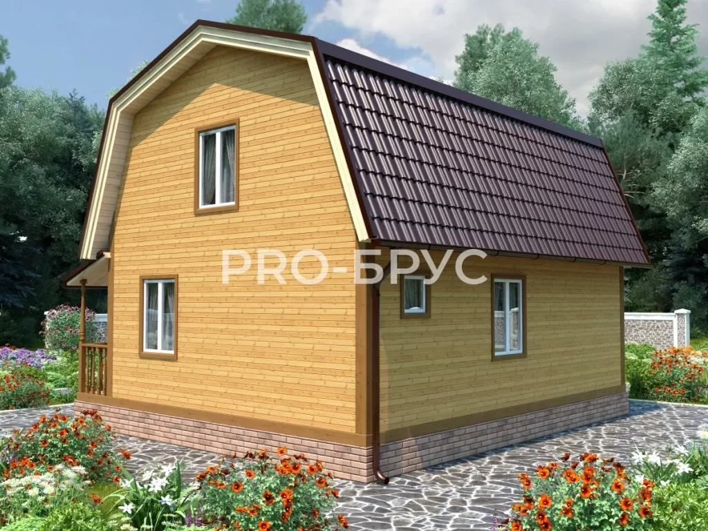 Проект дома из бруса 7 на 8 с мансардой БД-141 вид слева