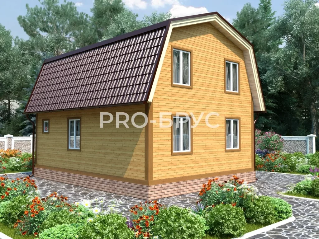 Проект дома из бруса 7 на 8 с мансардой БД-141 вид спереди