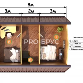 Проект дома из бруса 6 на 9 с мансардой БД-142 план второго этажа
