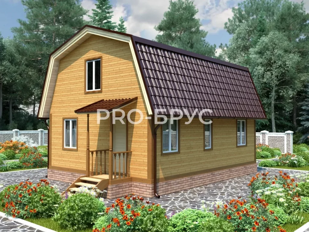 Проект дома из бруса 6 на 9 с мансардой БД-142 главный вид
