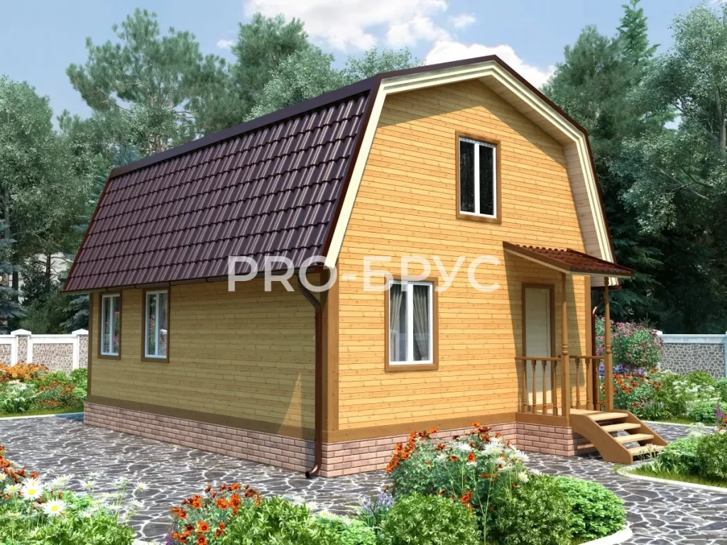 Проект дома из бруса 6 на 9 с мансардой БД-142 вид спереди