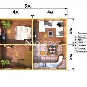Проект дома из бруса 6 на 9 с мансардой БД-142 план первого этажа